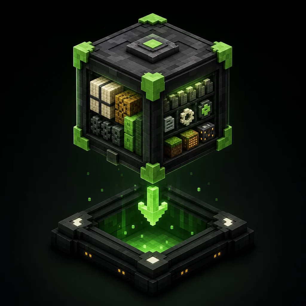 A glowing chest holding a finished Minecraft addon